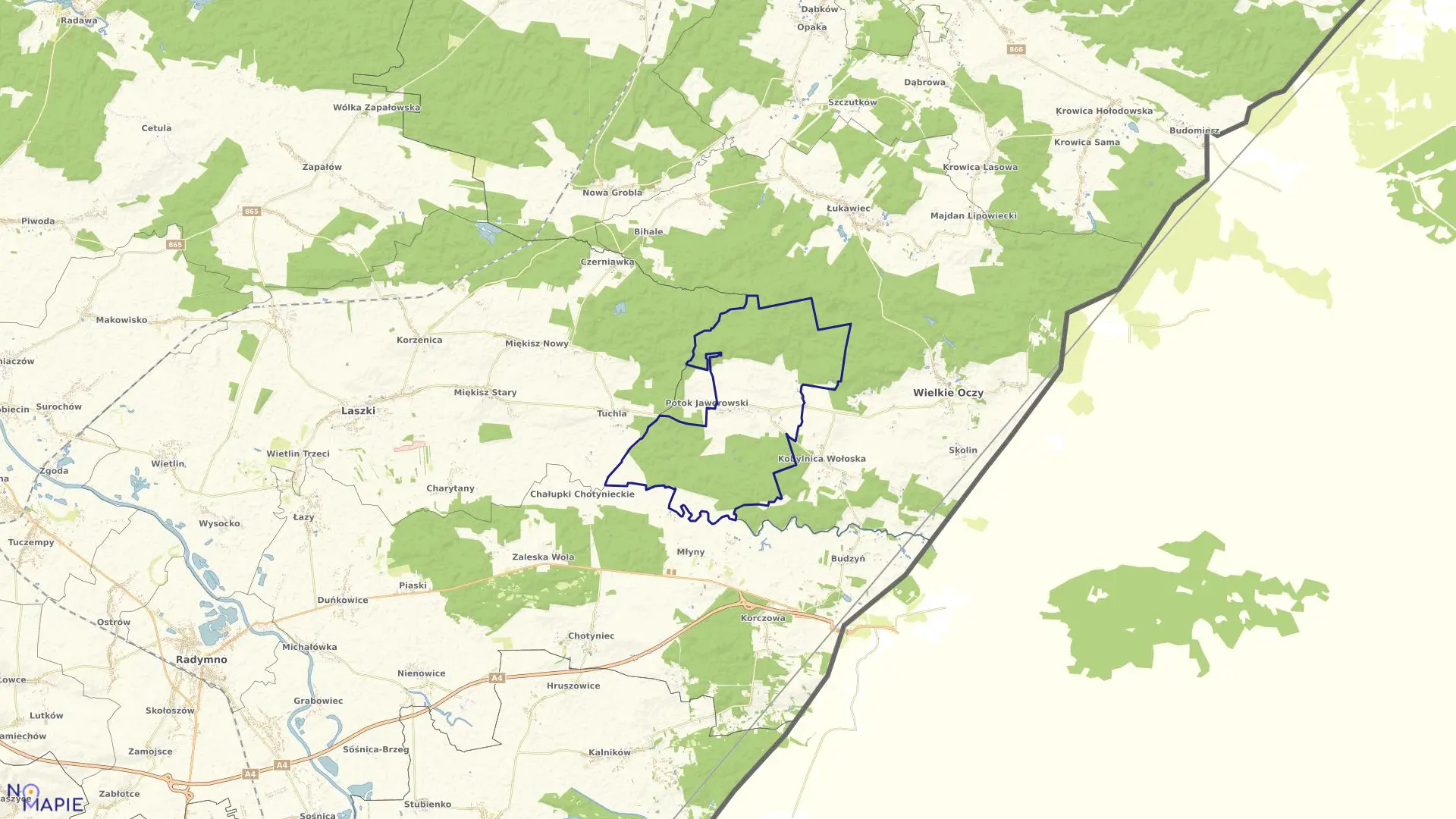 Mapa obrębu Kobylnica Ruska w gminie Wielkie Oczy