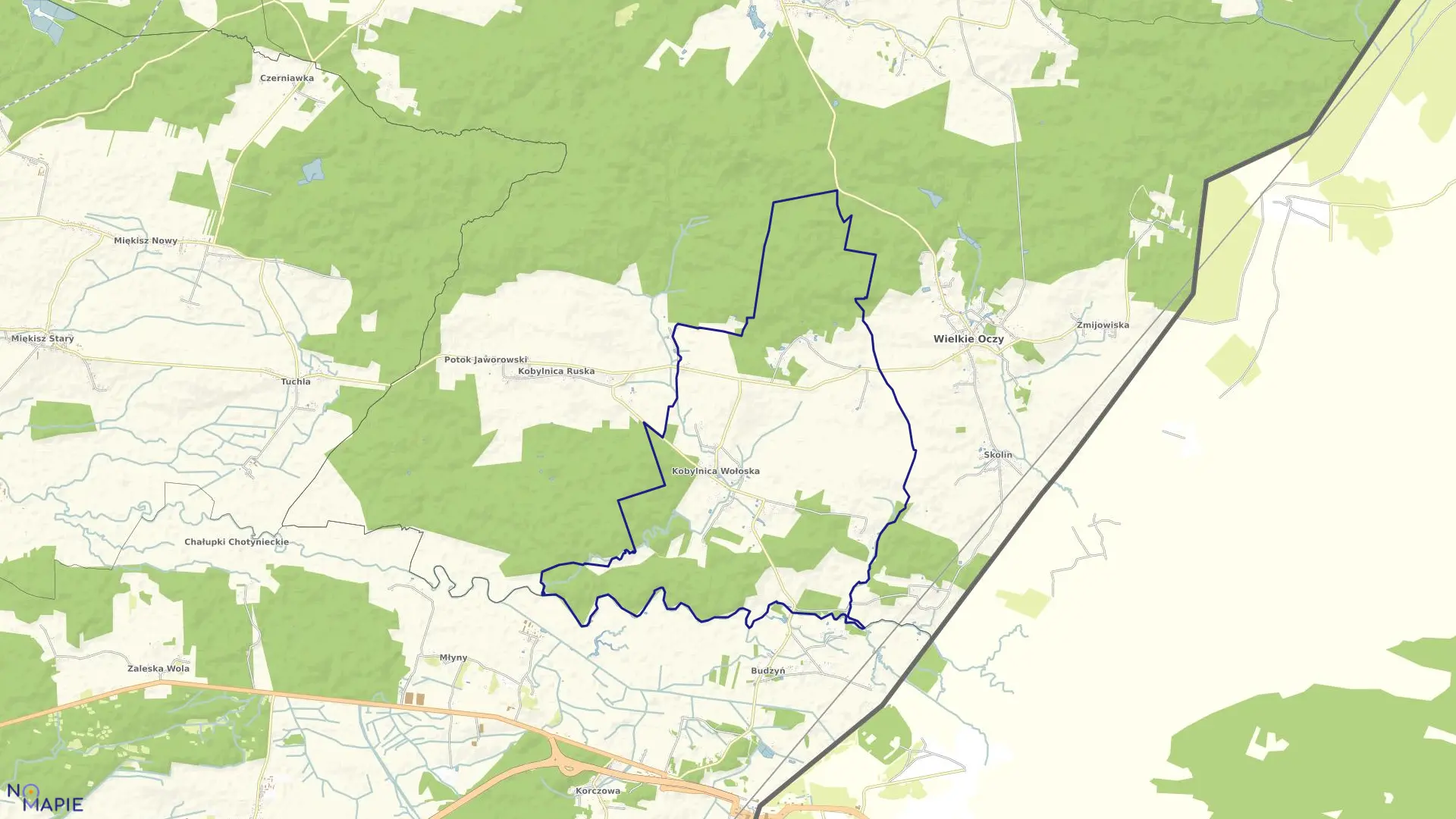 Mapa obrębu Kobylnica Wołoska w gminie Wielkie Oczy