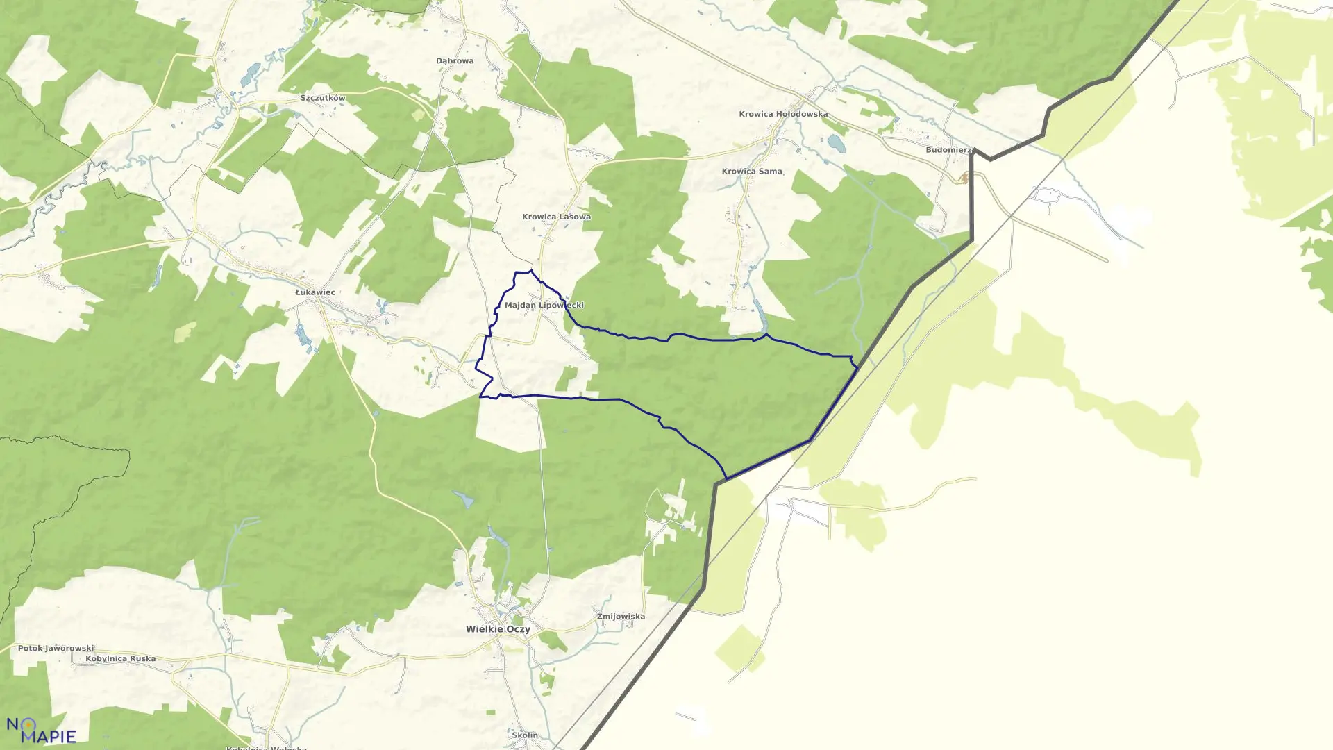 Mapa obrębu Majdan Lipowiecki w gminie Wielkie Oczy