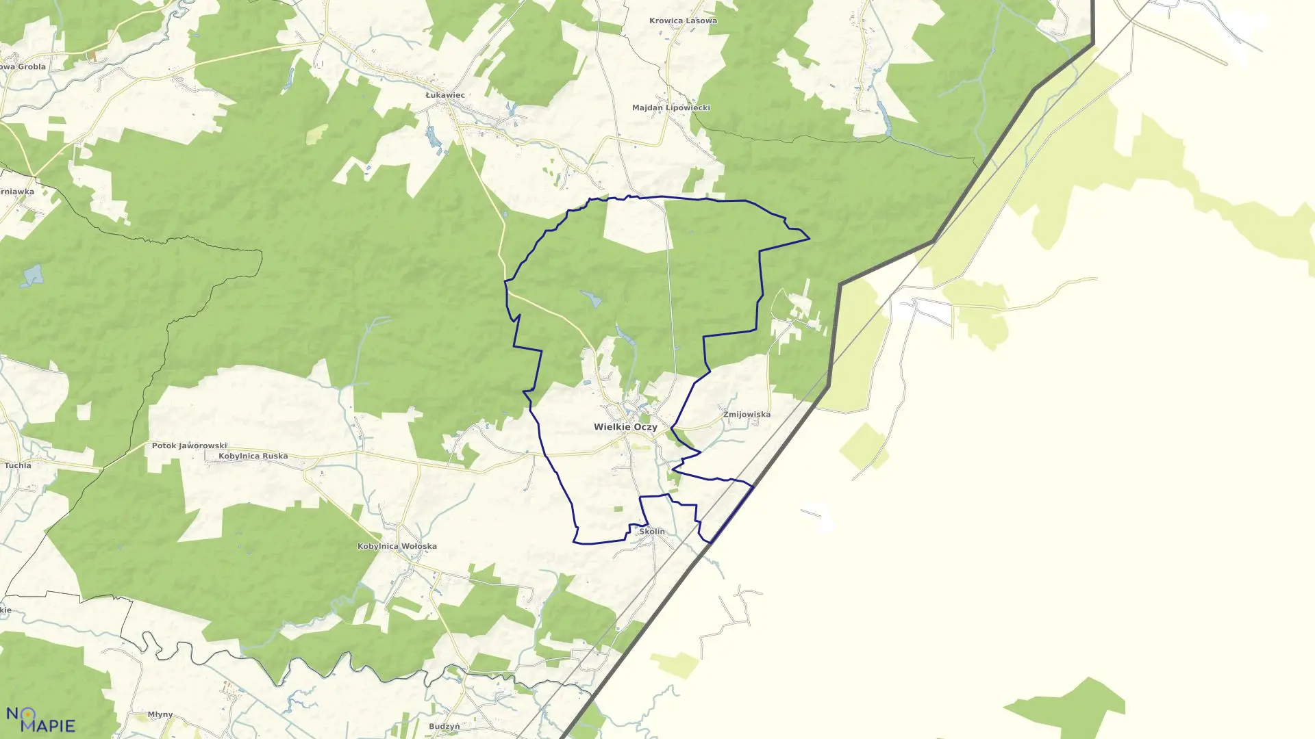 Mapa obrębu Wielkie Oczy w gminie Wielkie Oczy